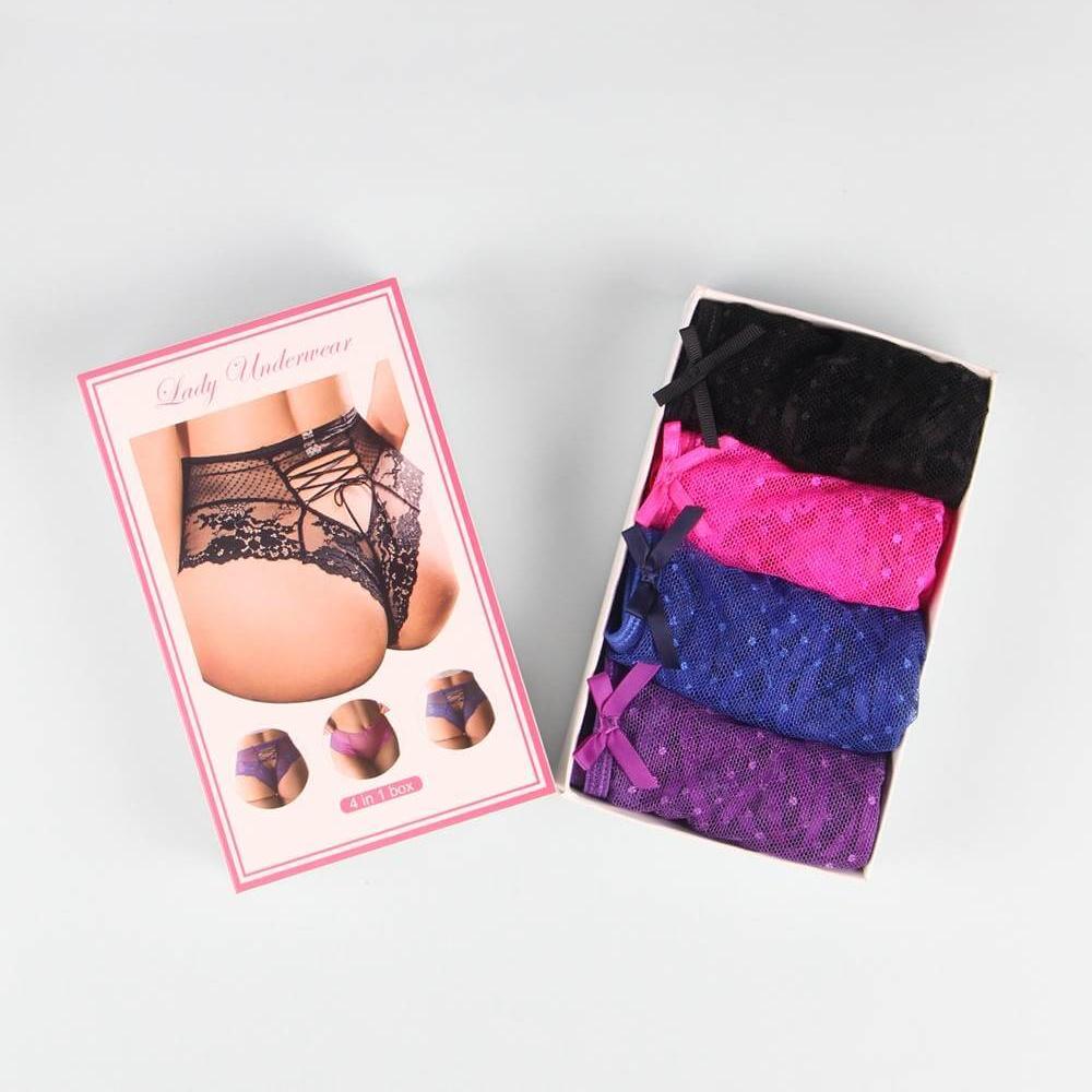 High Waist Lace Strappy Panties 4 in 1 Set