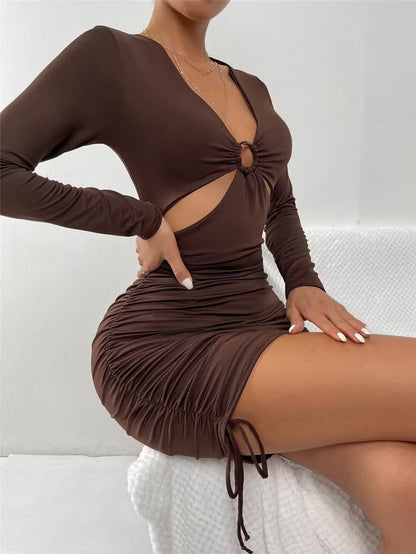 V-Neck Long Sleeve Cocktail Dress