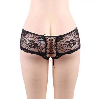 Booty Tied Open Crotch Floral Lace Panties 4 in 1 Set