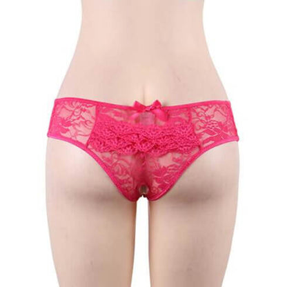 Bow Fronted Open Crotch Floral Lace Panties 4 in 1 Set