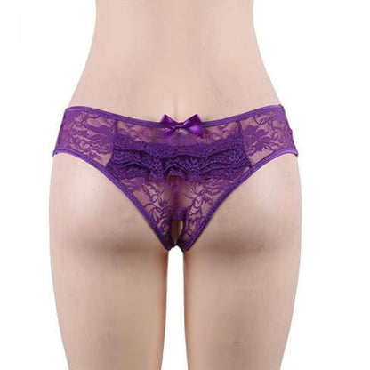 Bow Fronted Open Crotch Floral Lace Panties 4 in 1 Set