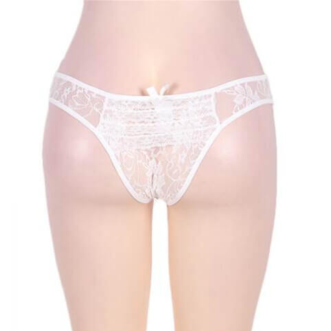 Bow Fronted Open Crotch Floral Lace Panties 4 in 1 Set