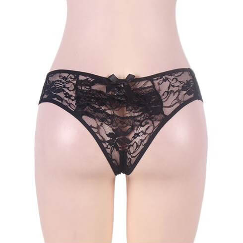 Bow Fronted Open Crotch Floral Lace Panties 4 in 1 Set